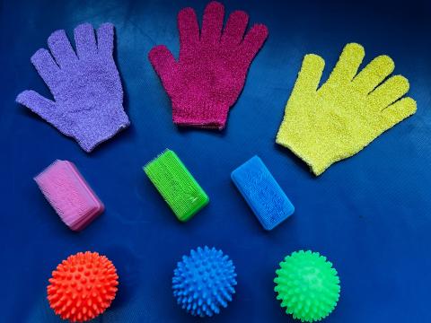 Sensory Bag with gloves, scrubs and spiky balls